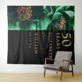 Groene Bloemen Zwart Goud 50e Jubileum Achtergrond Wandkleed (In Situ (horizontaal))