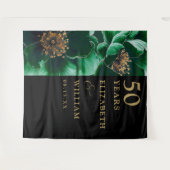 Groene Bloemen Zwart Goud 50e Jubileum Achtergrond Wandkleed (Voorkant (horizontaal))