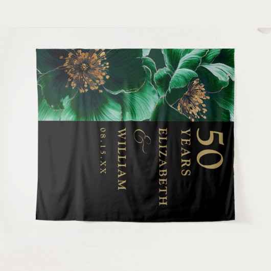 Groene Bloemen Zwart Goud 50e Jubileum Achtergrond Wandkleed (Voorkant (horizontaal))