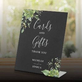 Groene Bloemen Zwart Wit Kaarten en Cadeaus Reclamebord Met Voetstuk