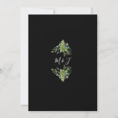 Groene Bloemen Zwart Wit Monogram Bruiloft Kaart (Achterkant)