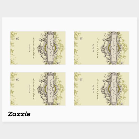 Groene Bloemenbruiloft Wijn Sticker (Vel)