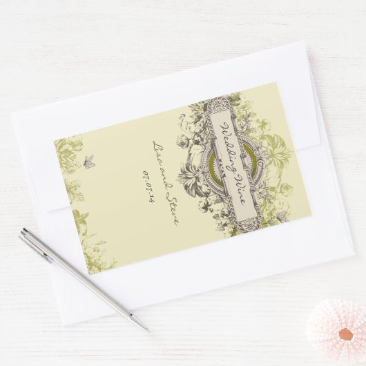 Groene Bloemenbruiloft Wijn Sticker (Envelop)