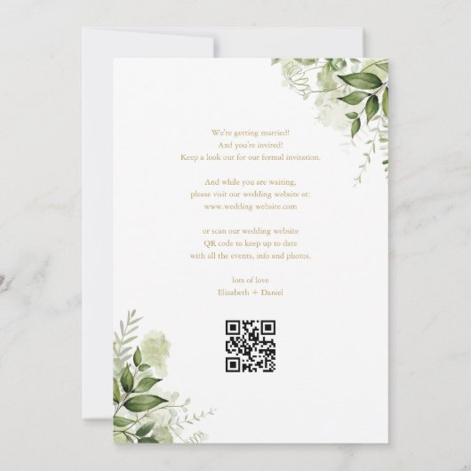 Groene Bloemencode QR Code Gouden Bruiloft Save The Date (Achterkant)