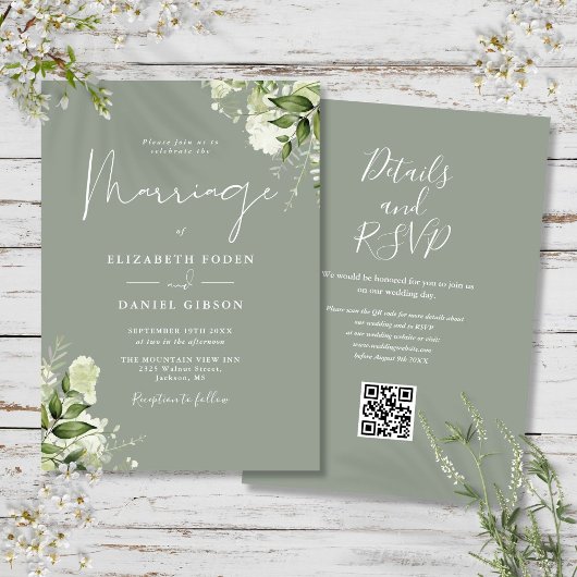 Groene Bloemencode QR Code Salie Groene Trouw Kaart
