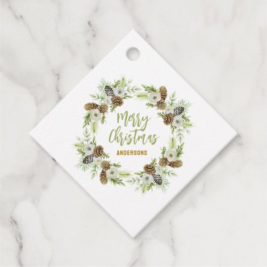 Groene Bloemendennen Kerstkrans Bedankjes Labels (Voorkant)