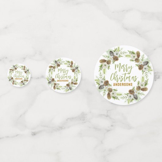 Groene Bloemendennen Kerstkrans Confetti (Voorkanten)