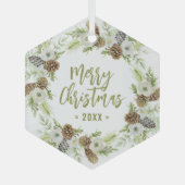 Groene Bloemendennen Kerstkrans Glas Ornament (Voorkant)