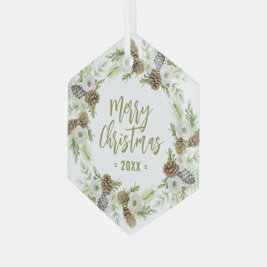 Groene Bloemendennen Kerstkrans Glas Ornament (Voorkant links)