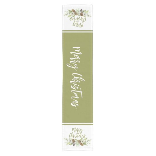 Groene Bloemendennen Kerstkrans Korte Tafelloper (Voorkant)