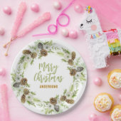 Groene Bloemendennen Kerstkrans Papieren Bordje (Feest)