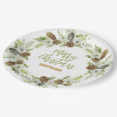 Groene Bloemendennen Kerstkrans Papieren Bordje (Gekanteld)