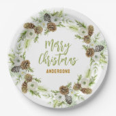 Groene Bloemendennen Kerstkrans Papieren Bordje (Voorkant)