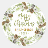 Groene Bloemendennen Kerstkrans Ronde Sticker (Voorkant)