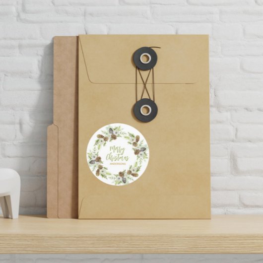 Groene Bloemendennen Kerstkrans Ronde Sticker