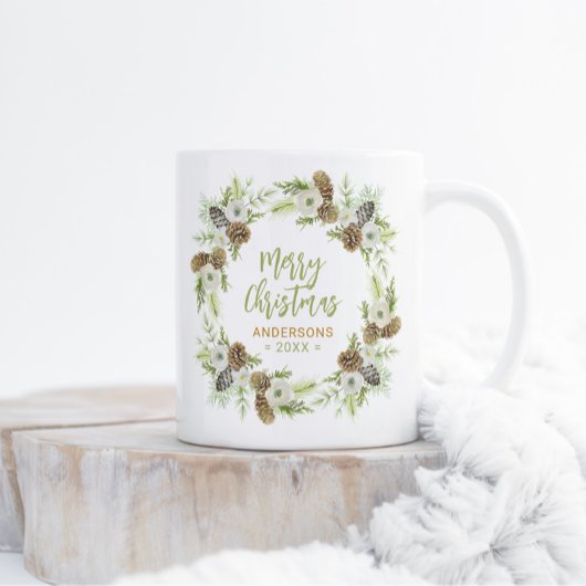 Groene Bloemendennen Kerstkrans Tweekleurige Koffiemok