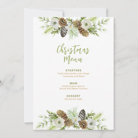 Groene Bloemendennen krans Kerstmis Menu Kaart (Voorkant)