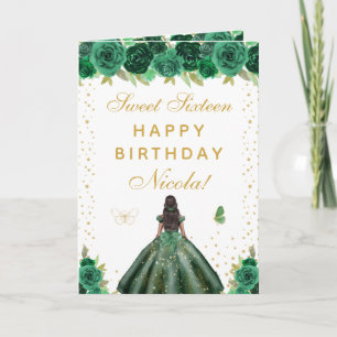 Groene Bloemendonkere Huid Meisje Sweet Sixteen Kaart