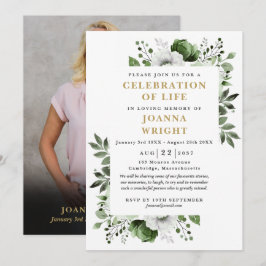 Groene bloemenfoto viering van het leven begrafeni kaart
