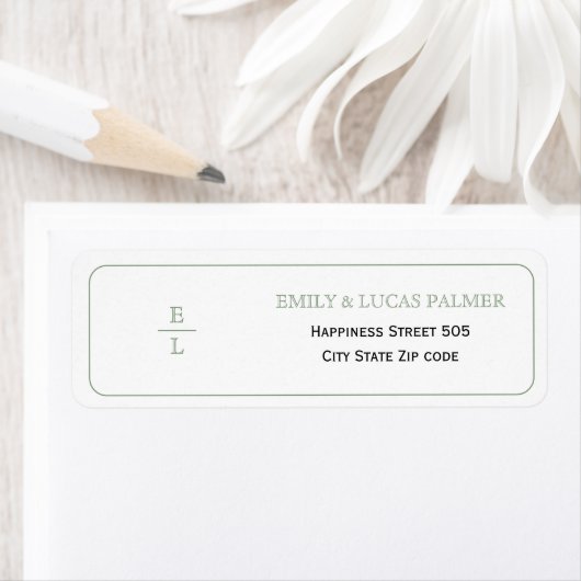  groene bloemenkam monogram border bruiloft etiket (Insitu)