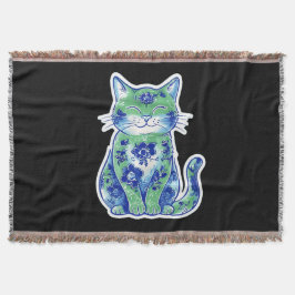 Groene Bloemenkater Deken