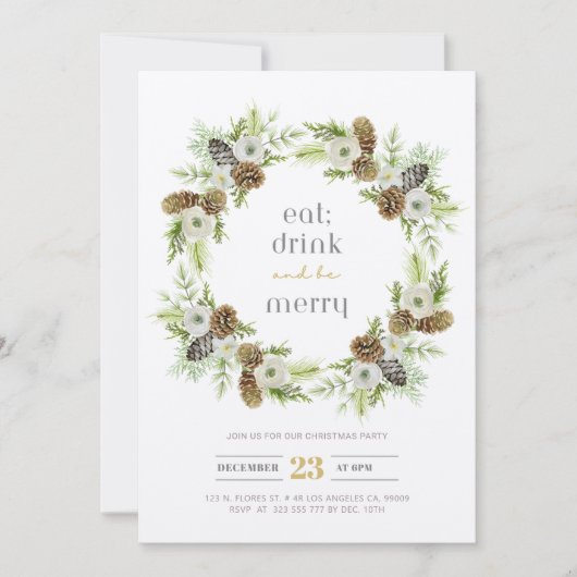 Groene bloemenkrans Kerstuitnodiging Kaart (Voorkant)