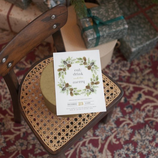 Groene bloemenkrans Kerstuitnodiging Kaart