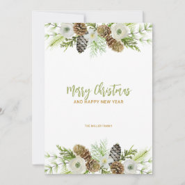 Groene bloemenkrans Kerstuitnodiging Kaart