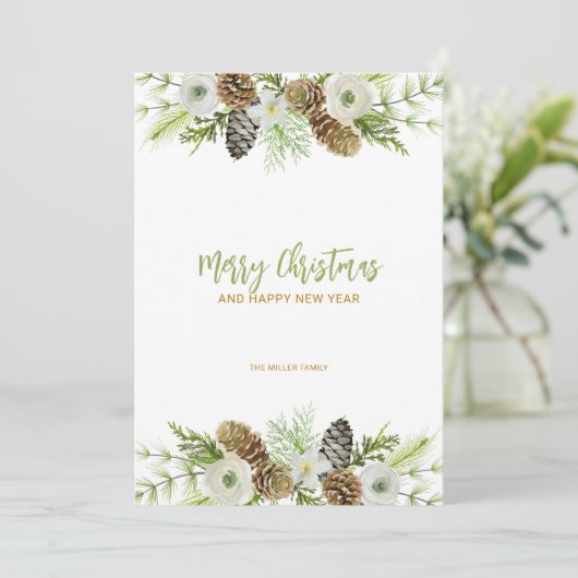 Groene bloemenkrans Kerstuitnodiging Kaart (Staand voorkant)