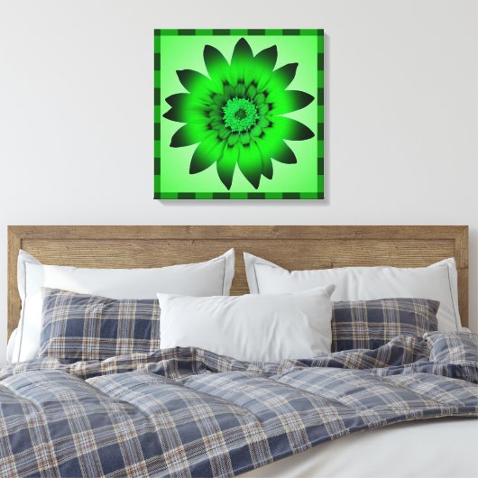 Groene bloemenkunstwerk - omhuld canvas (Insitu (Slaapkamer))