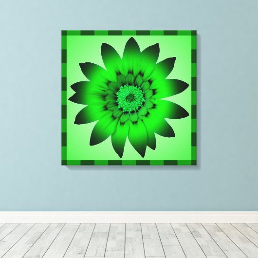 Groene bloemenkunstwerk - omhuld canvas afdruk (Insitu (Houten vloer))