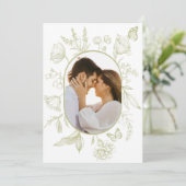 Groene Bloemenlijn Kunst Bloemenvlinder Foto Bedankkaart (Staand voorkant)