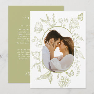 Groene Bloemenlijn Kunst Bloemenvlinder Foto Bedankkaart