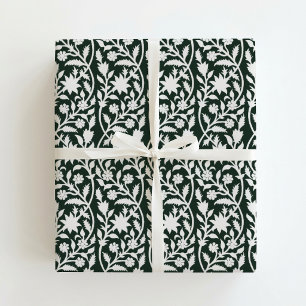 Groene bloemenprint geïnspireerd door blokdruk cadeaupapier