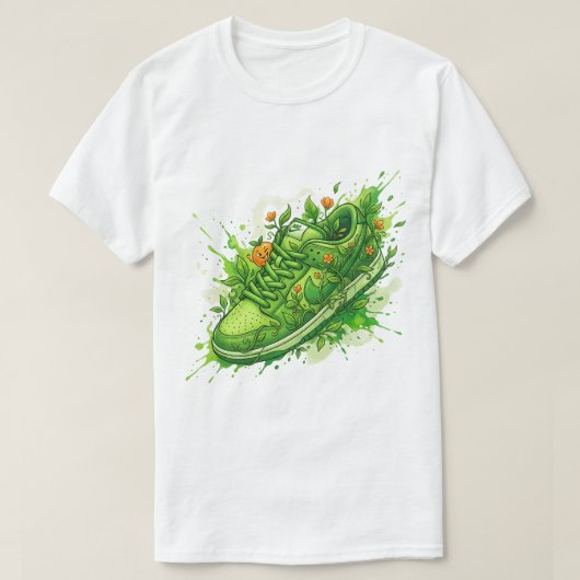 Groene bloemenschoen Kunst T-shirt (Design voorkant)