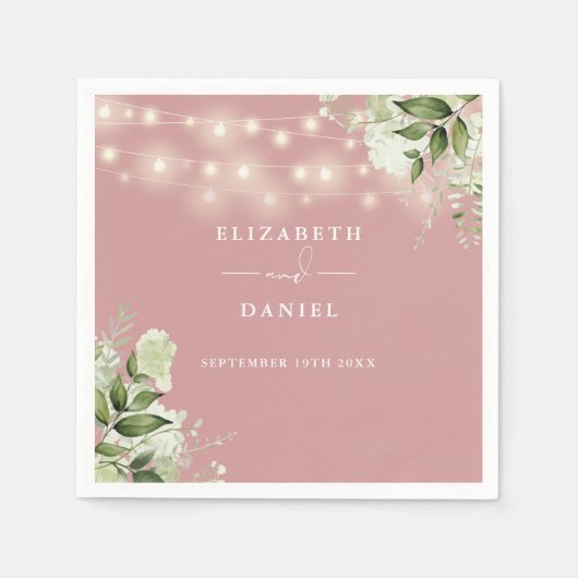 Groene bloemenslingerlichtjes Stof Roze Bruiloft Servet (Voorkant)