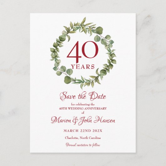 Groene Bloemenslingers 40ste Verjaardag Save the D Briefkaart (Voorkant)