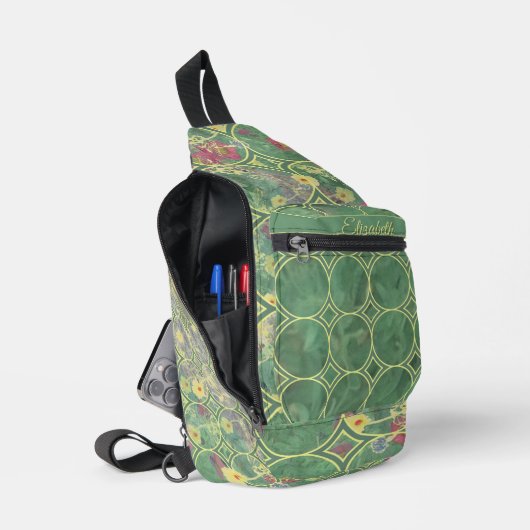 Groene bloementegel  sling bag (Open)