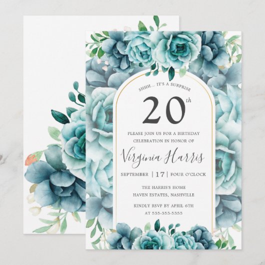 Groene bloementuin 20e verjaardag kaart (Voorkant / Achterkant)