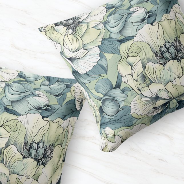 Groene bloementuin Elegante delicate bloemenbank Kussen (Green Floral Garden Elegant Delicate Flower Sofa Throw Pillow)