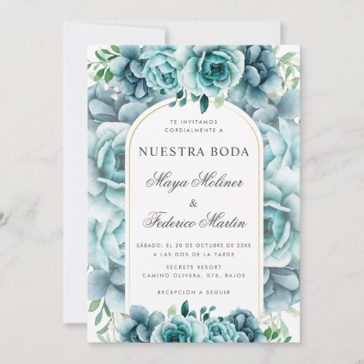 Groene bloementuin Nuestra Boda Spaanse bruiloft Kaart (Voorkant)