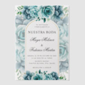 Groene bloementuin Nuestra Boda Spaanse bruiloft Vellum Uitnodigingen (Voorkant)