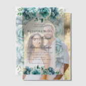 Groene bloementuin Nuestra Boda Spaanse bruiloft Vellum Uitnodigingen (Offset (Koppel))