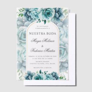 Groene bloementuin Nuestra Boda Spaanse bruiloft Vellum Uitnodigingen