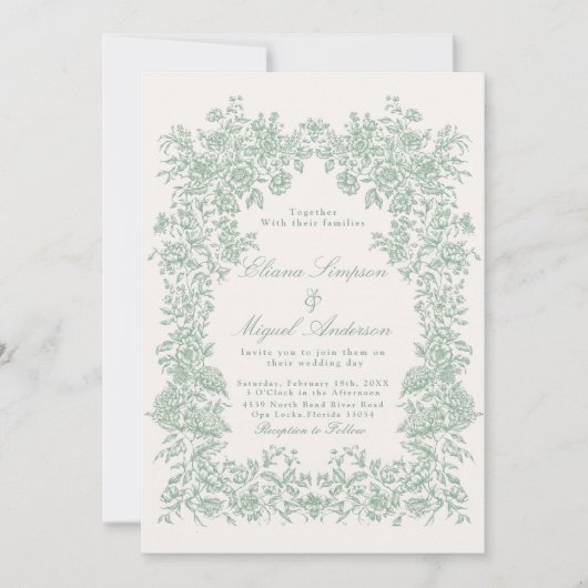 groene bloementuin Victoriaans bruiloft Kaart (Voorkant)