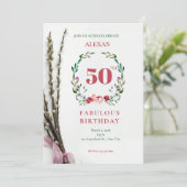 Groene bloemenuitnodiging voor de 50e verjaardag kaart (Staand voorkant)