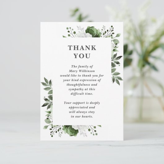 Groene bloemenviering van het leven begrafenisfoto bedankkaart (Staand voorkant)