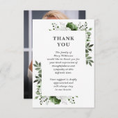 Groene bloemenviering van het leven begrafenisfoto bedankkaart (Voorkant / Achterkant)