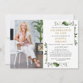 Groene bloemenviering van het leven begrafenisfoto kaart (Voorkant)