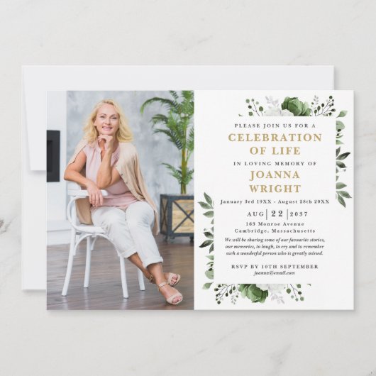 Groene bloemenviering van het leven begrafenisfoto kaart (Voorkant)